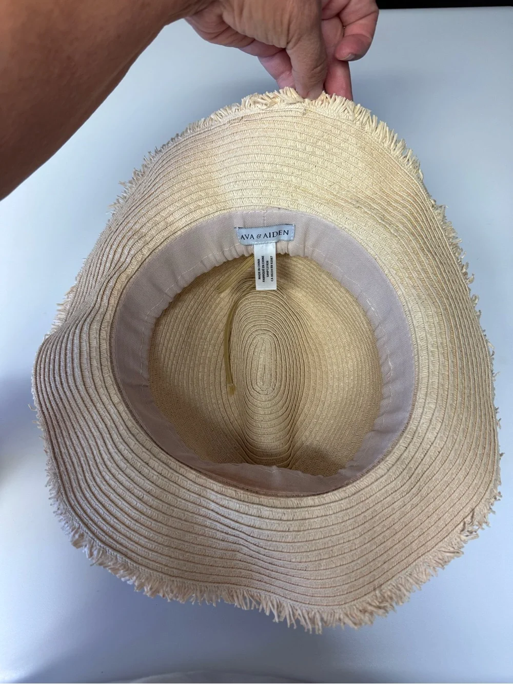 Ava & Aiden Beige Straw Sun Hat with Black Pom Accents